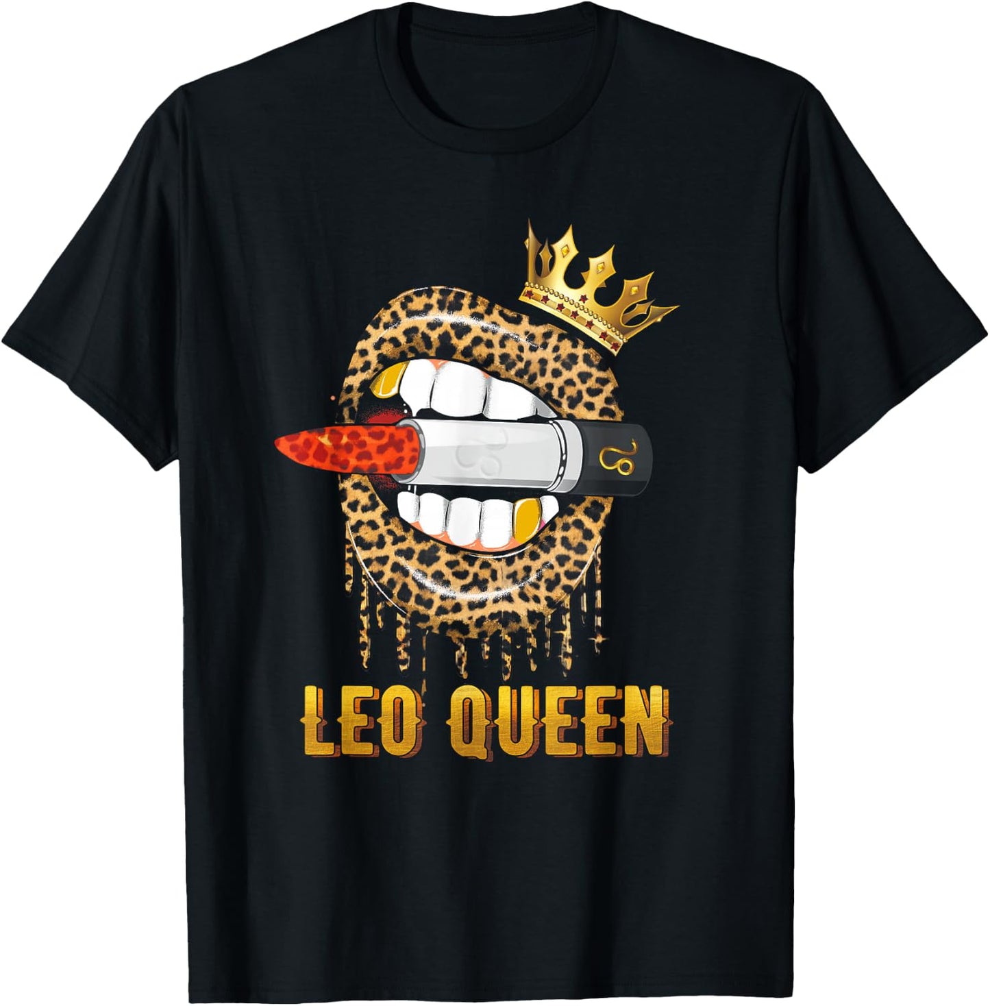 Leo Queen Crown Leopard Print , black T-Shirt - T-Shirt | Black