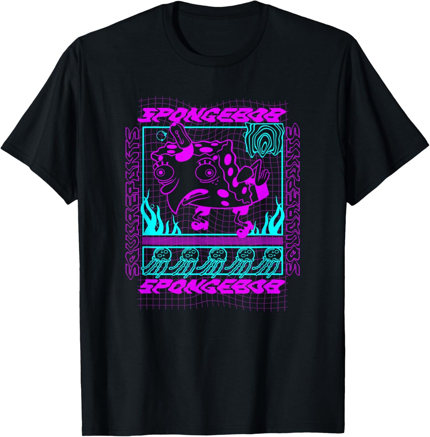 SpongeBob SquarePants Jellyfish Rave Mystical Techno Poster T-Shirt - T-Shirt | Black