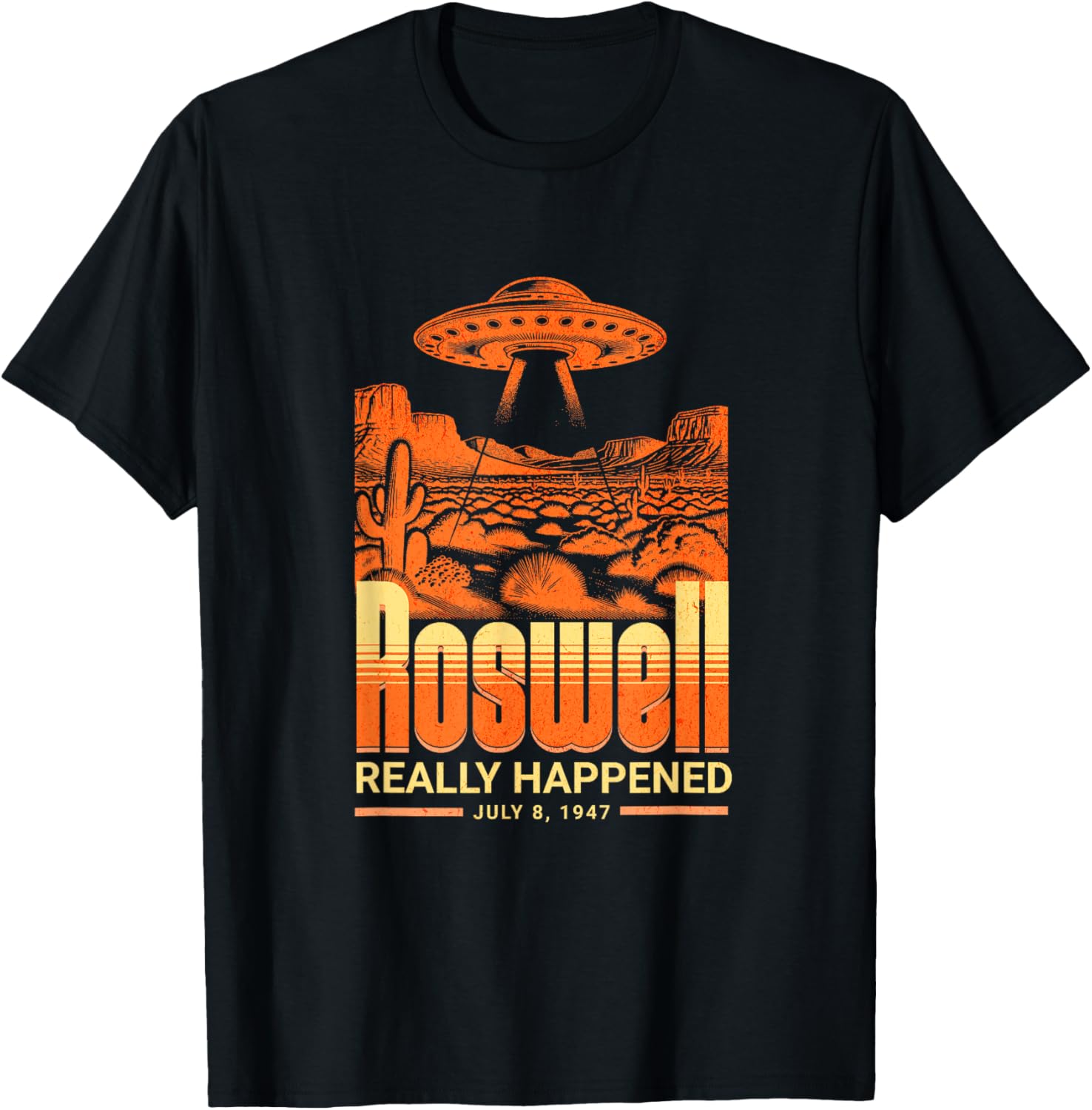 Roswell Really Happened July 8 1947 Funny Alien UFO T-Shirt - T-Shirt | Black
