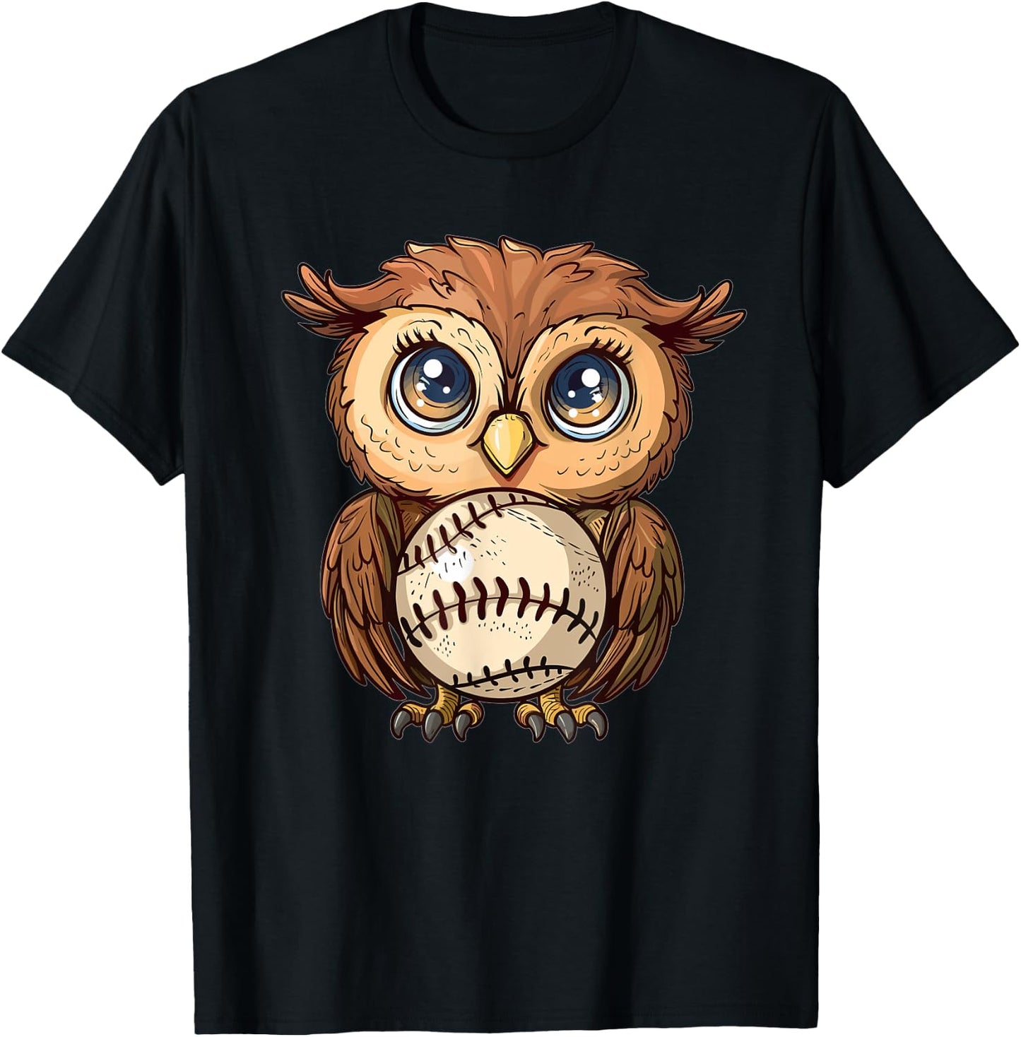 Cute Baseball Owl T-Shirt - T-Shirt | Black