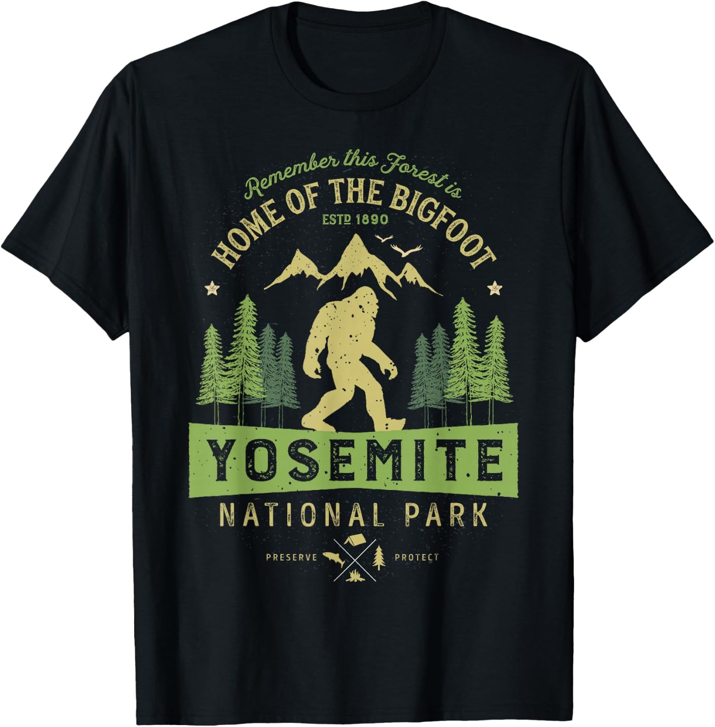 Yosemite National Park T shirt California Bigfoot Vintage T-Shirt - T-Shirt | Black