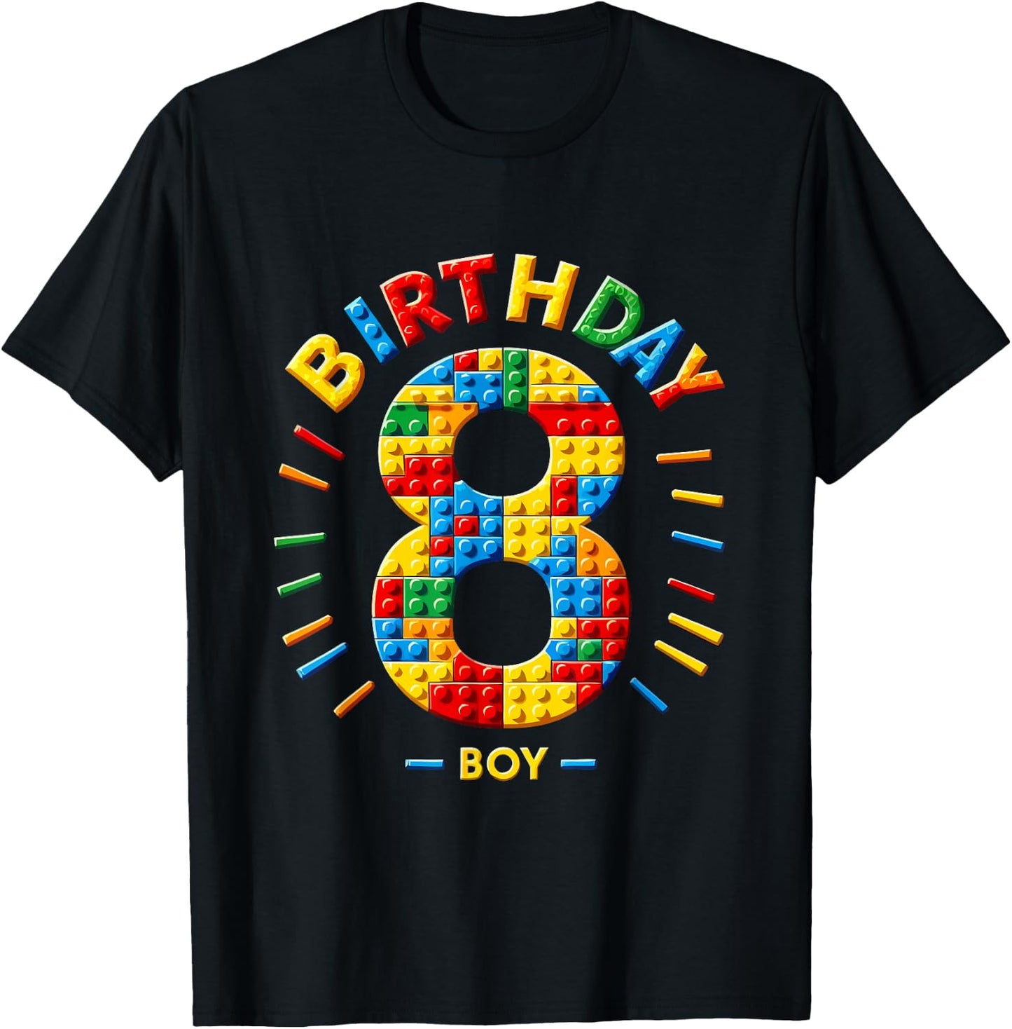 Master Builder 8th Birthday Boy 8 Eight Years Building Blocks , black T-Shirt - T-Shirt | Black