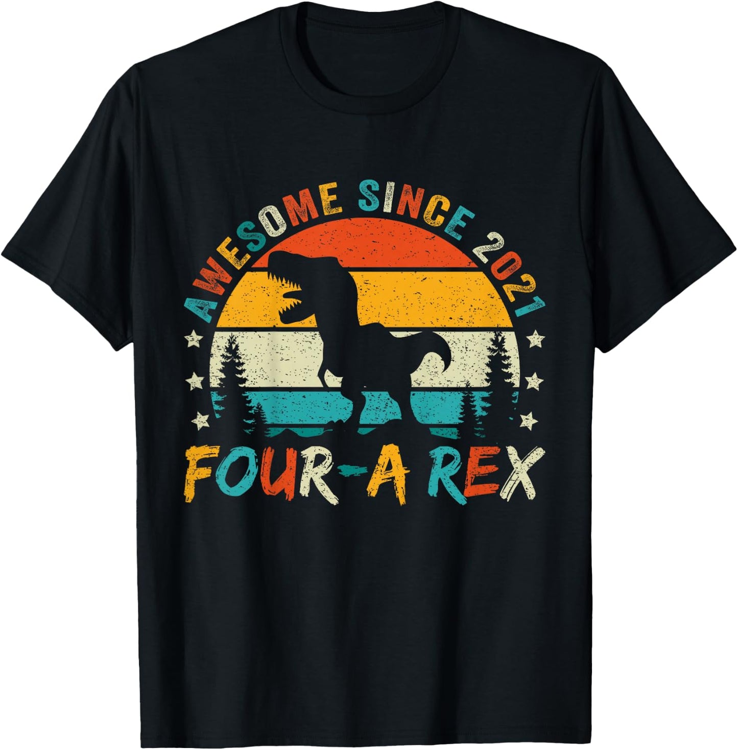 Kids Four a Rex 4th Birthday Boy Fourth Dinosaur 4 Year Old T-Shirt - T-Shirt | Black