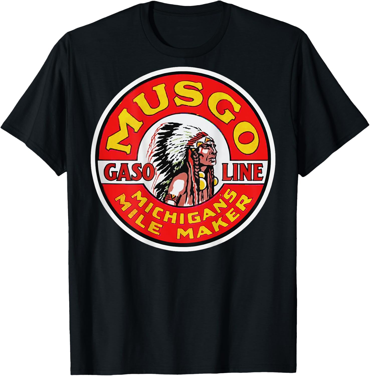 Back Print Only Retro Vintage Gas Station Musgo Gasoline Oil T-Shirt - T-Shirt | Black
