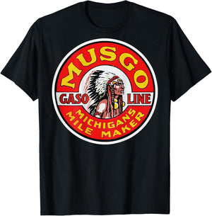 Back Print Only Retro Vintage Gas Station Musgo Gasoline Oil T-Shirt - T-Shirt | Black