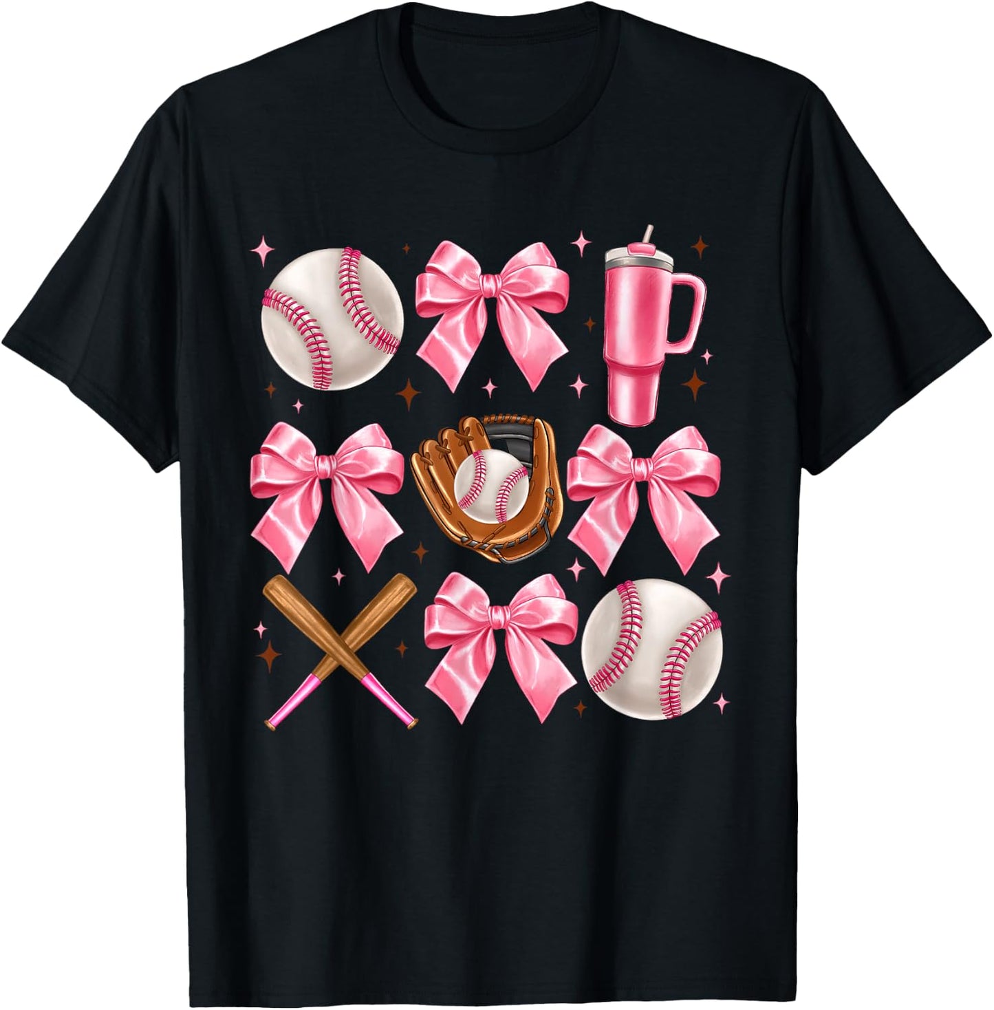 Baseball Coquette Bow Softball Girl Women T-Shirt - T-Shirt | Black