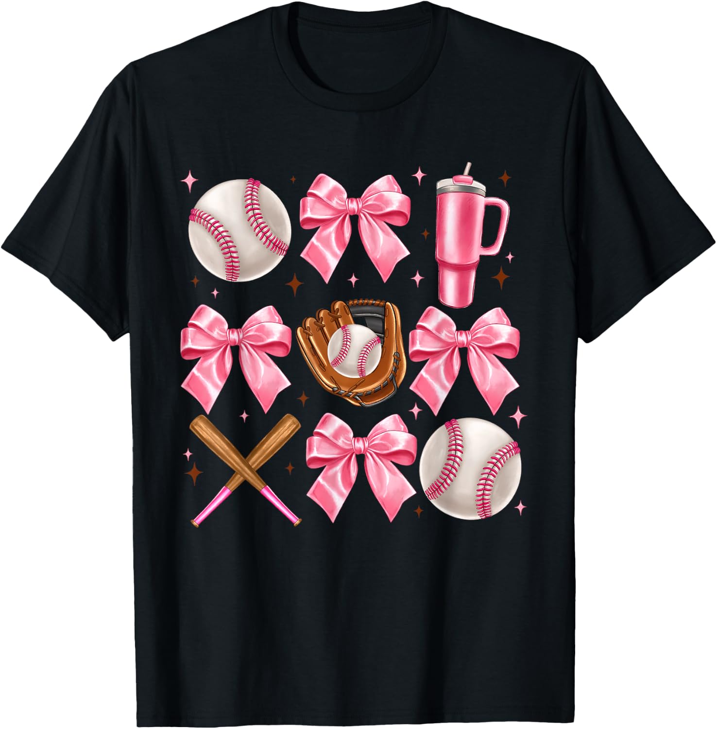 Baseball Coquette Bow Softball Girl Women T-Shirt - T-Shirt | Black