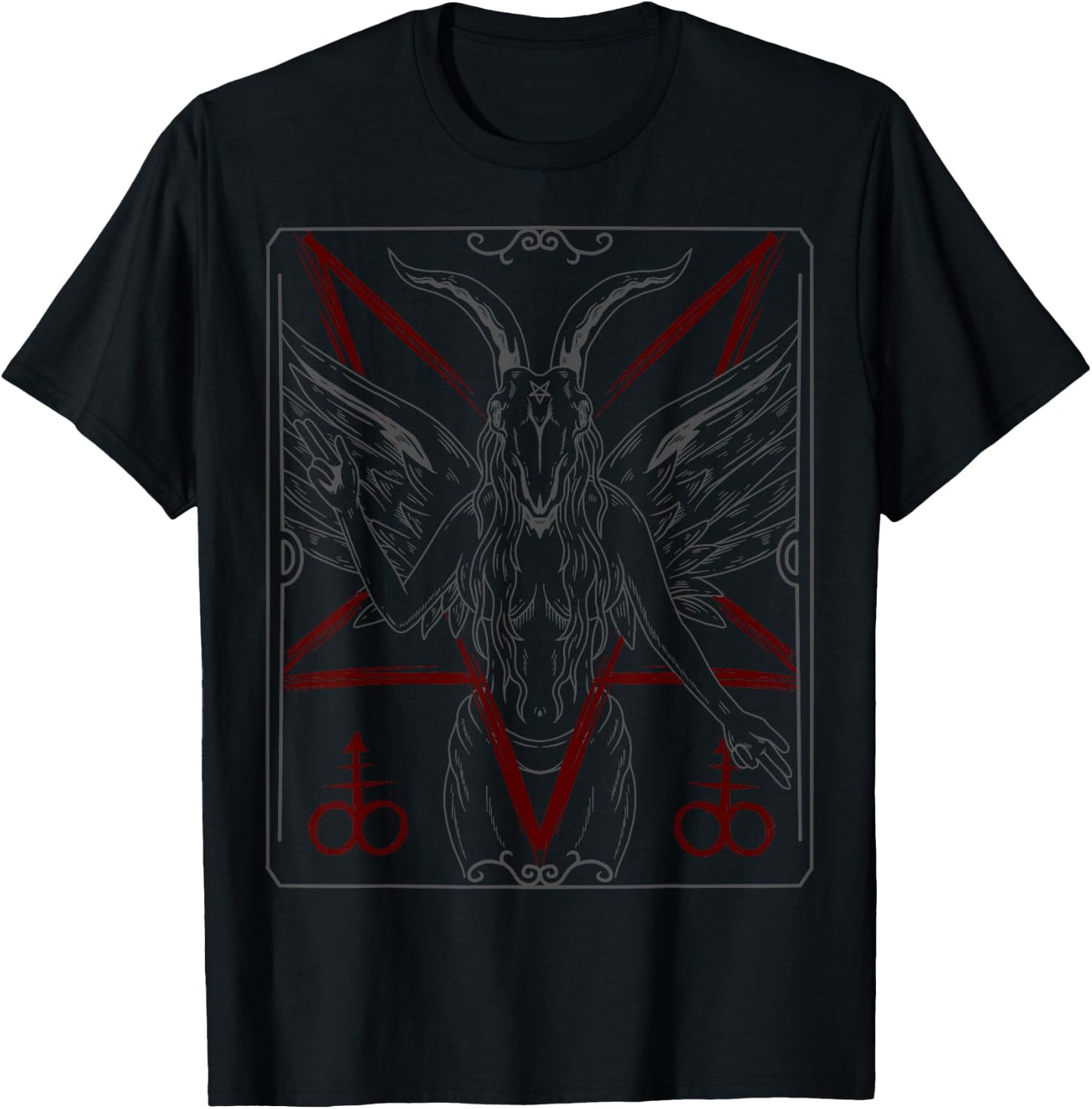 Lucifer Sigil Skeleton Goat Occult Gothic Baphomet Satanic T-Shirt - T-Shirt | Black