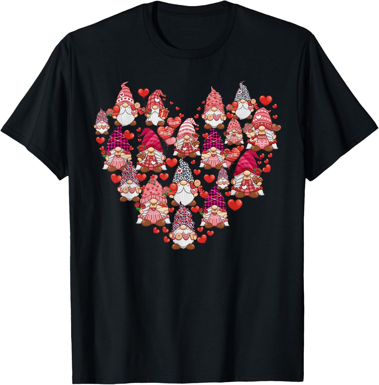 LOVE Gnomes Heart Matching Couple Men Women Valentines Plaid T-Shirt - T-Shirt | Black