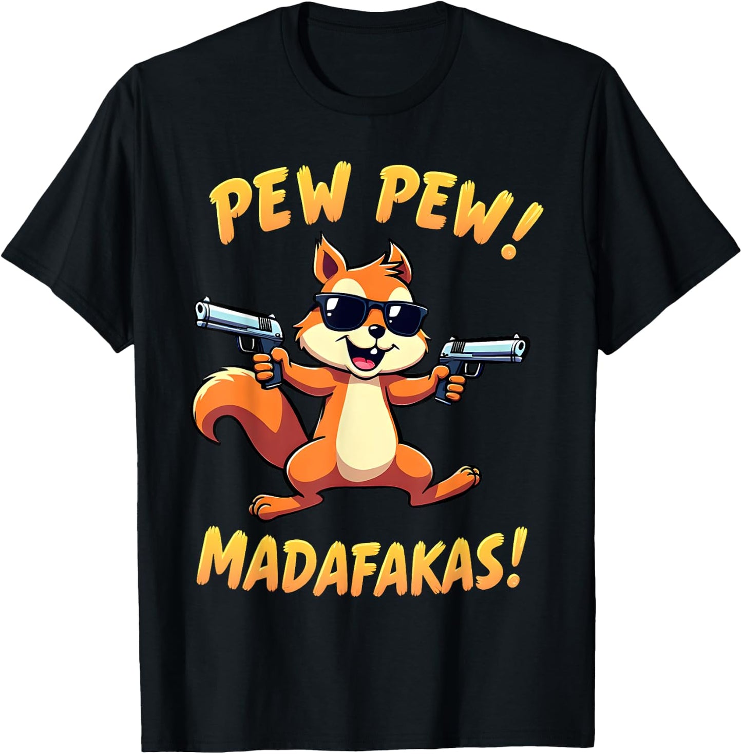 Funny Squirrel with Sunglasses – Cartoon with Guns T-Shirt - T-Shirt | Black