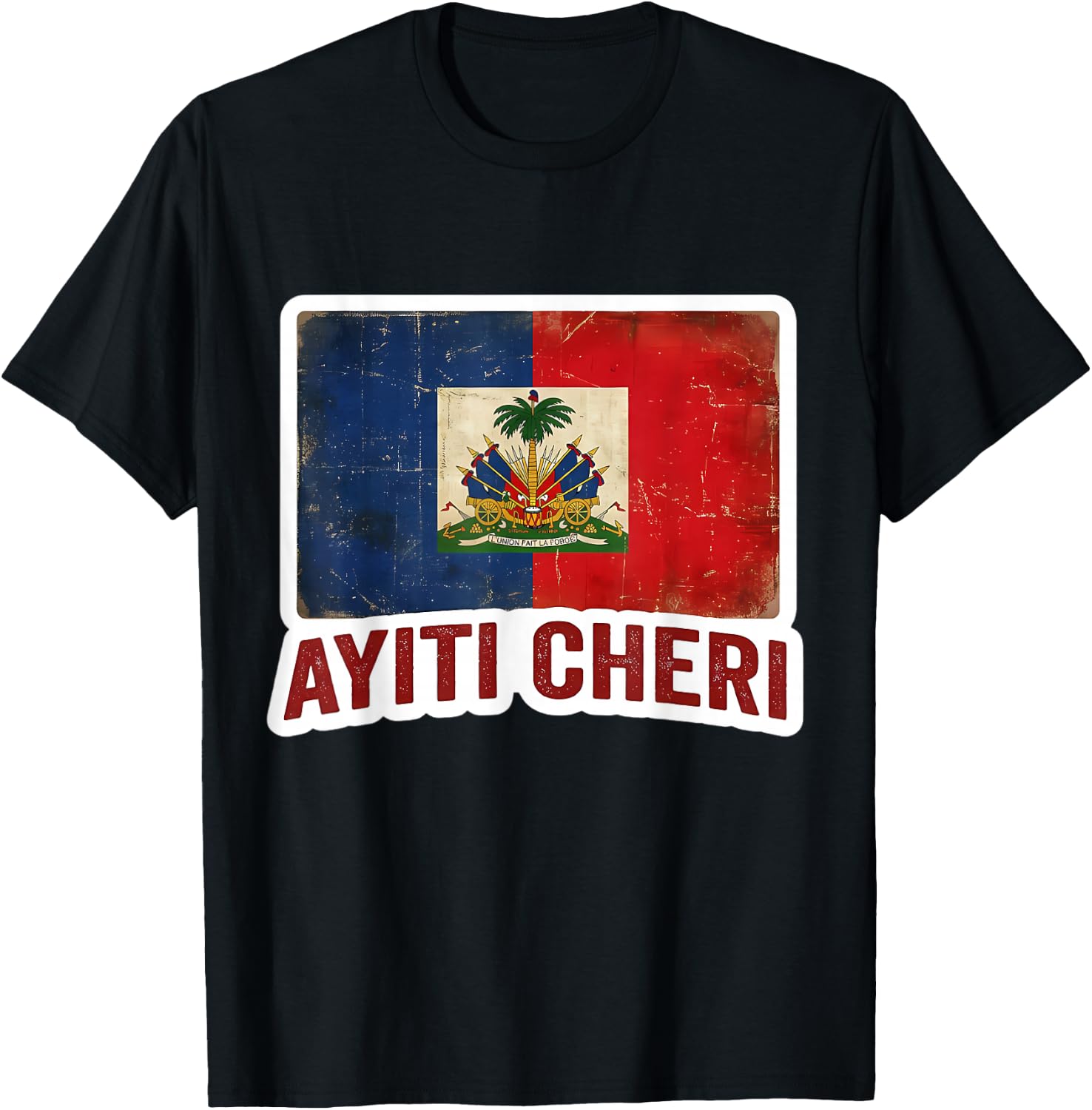 Vintage Haiti Flag Day Ayiti Cheri Proud Haitian Distressed T-Shirt - T-Shirt | Black