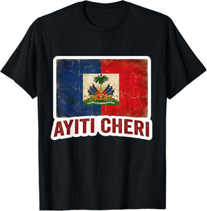 Vintage Haiti Flag Day Ayiti Cheri Proud Haitian Distressed T-Shirt - T-Shirt | Black