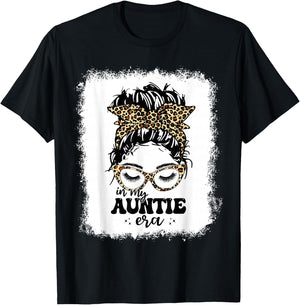 Leopard Messy Bun In My Auntie Era Bleached T-Shirt - T-Shirt | Black