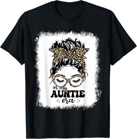 Leopard Messy Bun In My Auntie Era Bleached T-Shirt - T-Shirt | Black