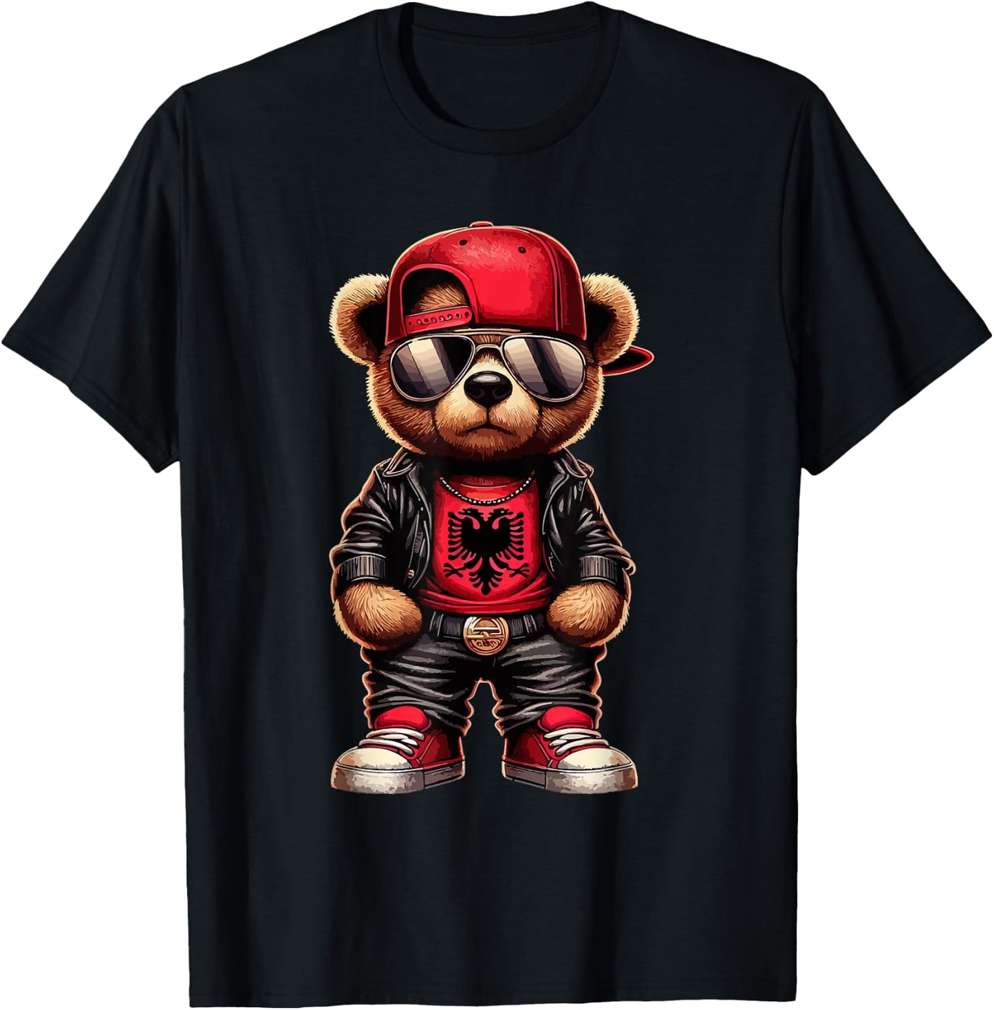 Cool Albanian Teddy Bear Albania Flag Outfit Street , black T-Shirt - T-Shirt | Black