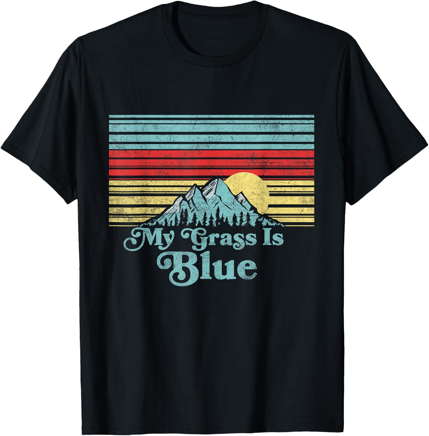 My Grass is Blue - Bluegrass Fan Retro Mountains T-Shirt - T-Shirt | Black