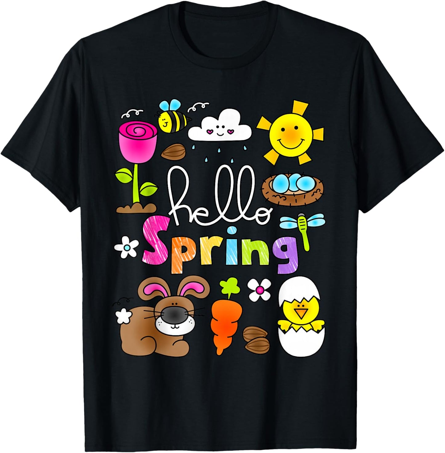 Hello Spring and Easter Day 2026 Bunny Hello Spring Toddler T-Shirt - T-Shirt | Black