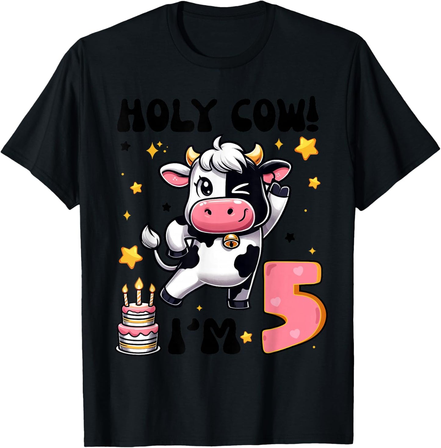 Holy Cow I'm 5 Years Old Boys Girls Kids 5th Birthday Cow T-Shirt - T-Shirt | Black
