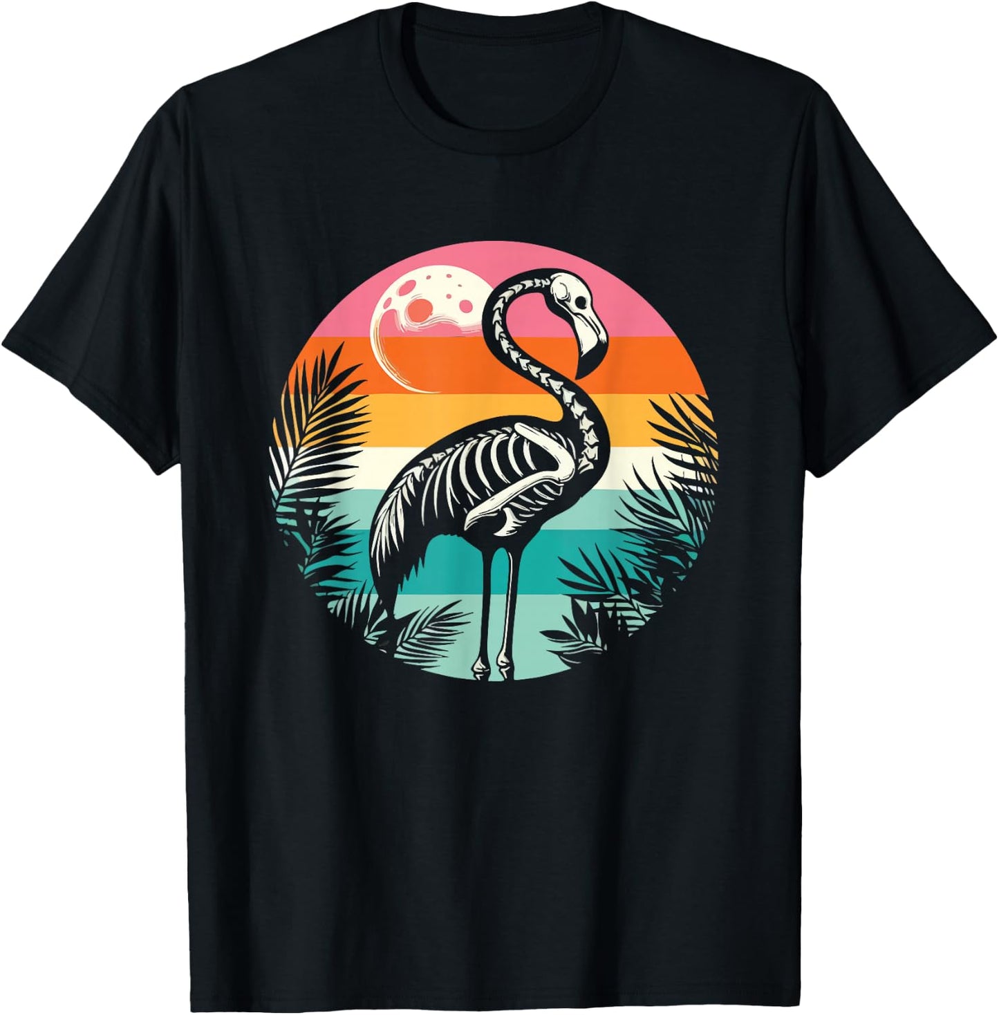 Flamingo Skeleton Summer Vibes Retro Graphic T-Shirt - T-Shirt | Black