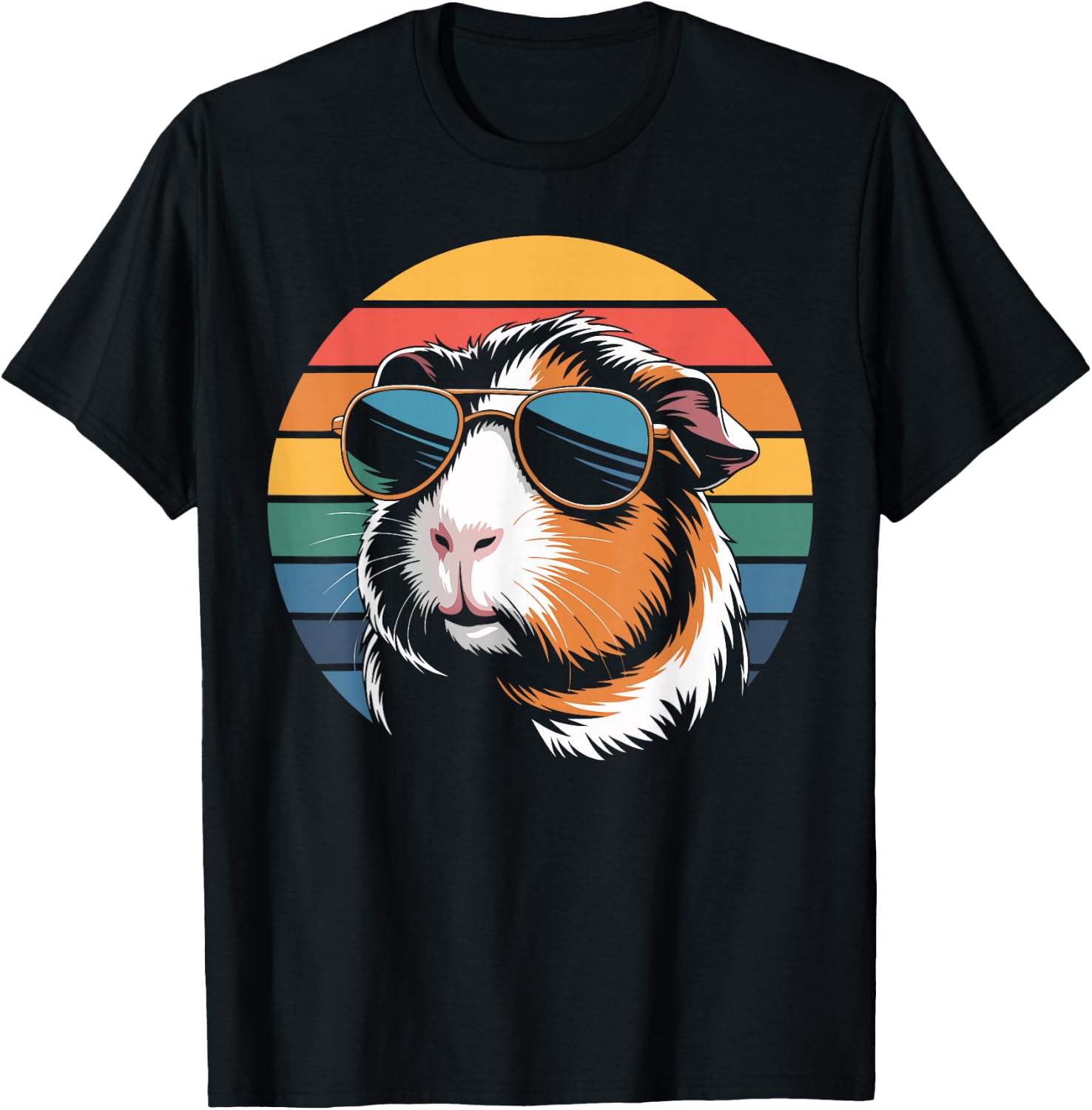 Retro Guinea Pig Sunglasses Flag Guinea Pig T-Shirt - T-Shirt | Black