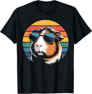 Retro Guinea Pig Sunglasses Flag Guinea Pig T-Shirt - T-Shirt | Black