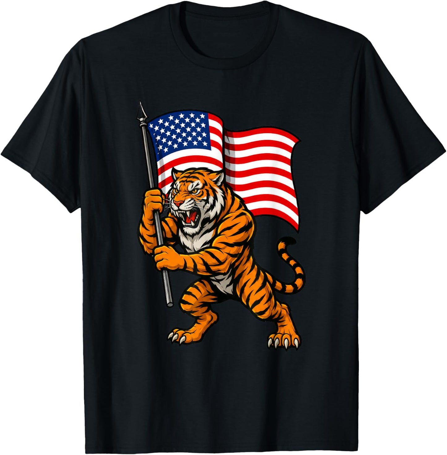 American Flag Tiger 4th of July T-Shirt - T-Shirt | Black