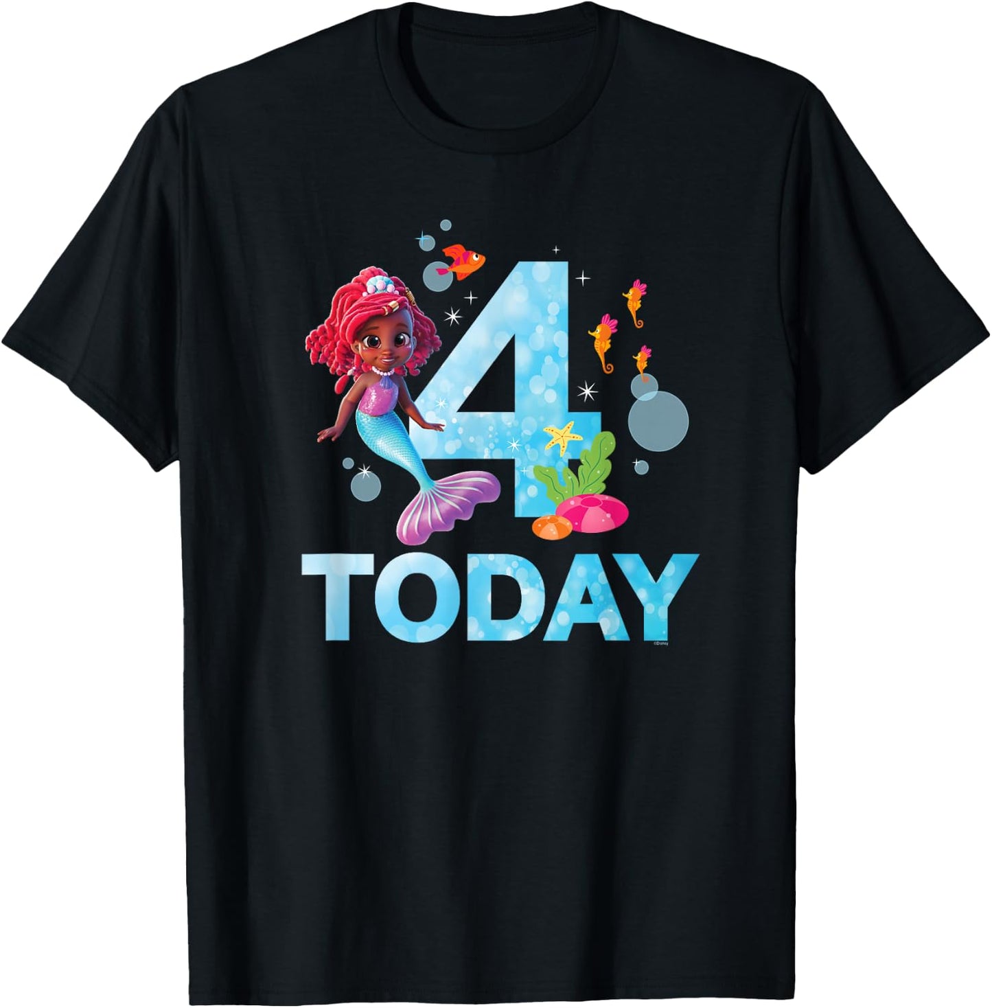 Disney Junior’s Ariel Fourth Birthday 4 Years Old Today T-Shirt - T-Shirt | Black