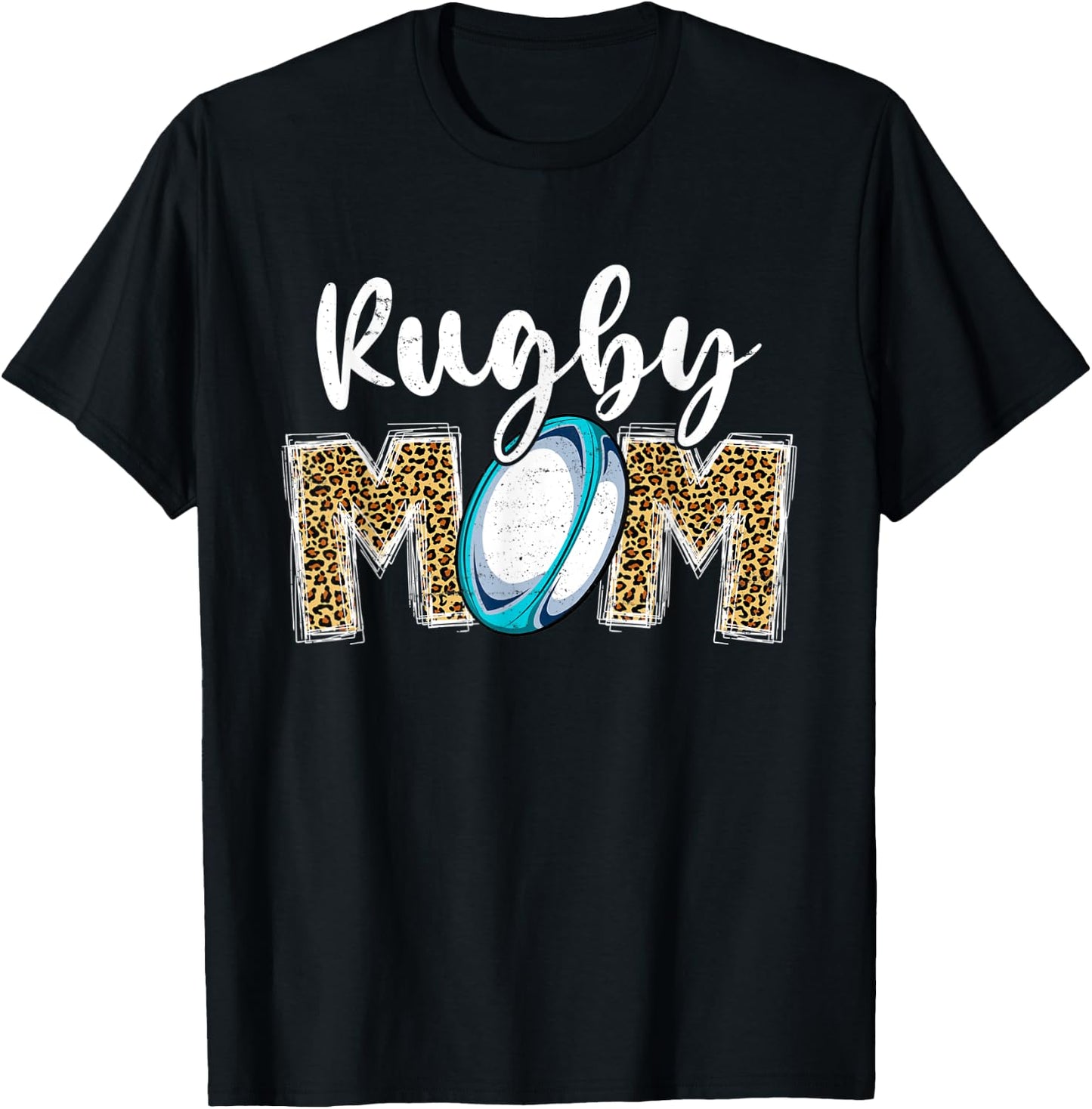 Cute Rugby Mom Leopard Print Mom For Mother's Day T-Shirt - T-Shirt | Black