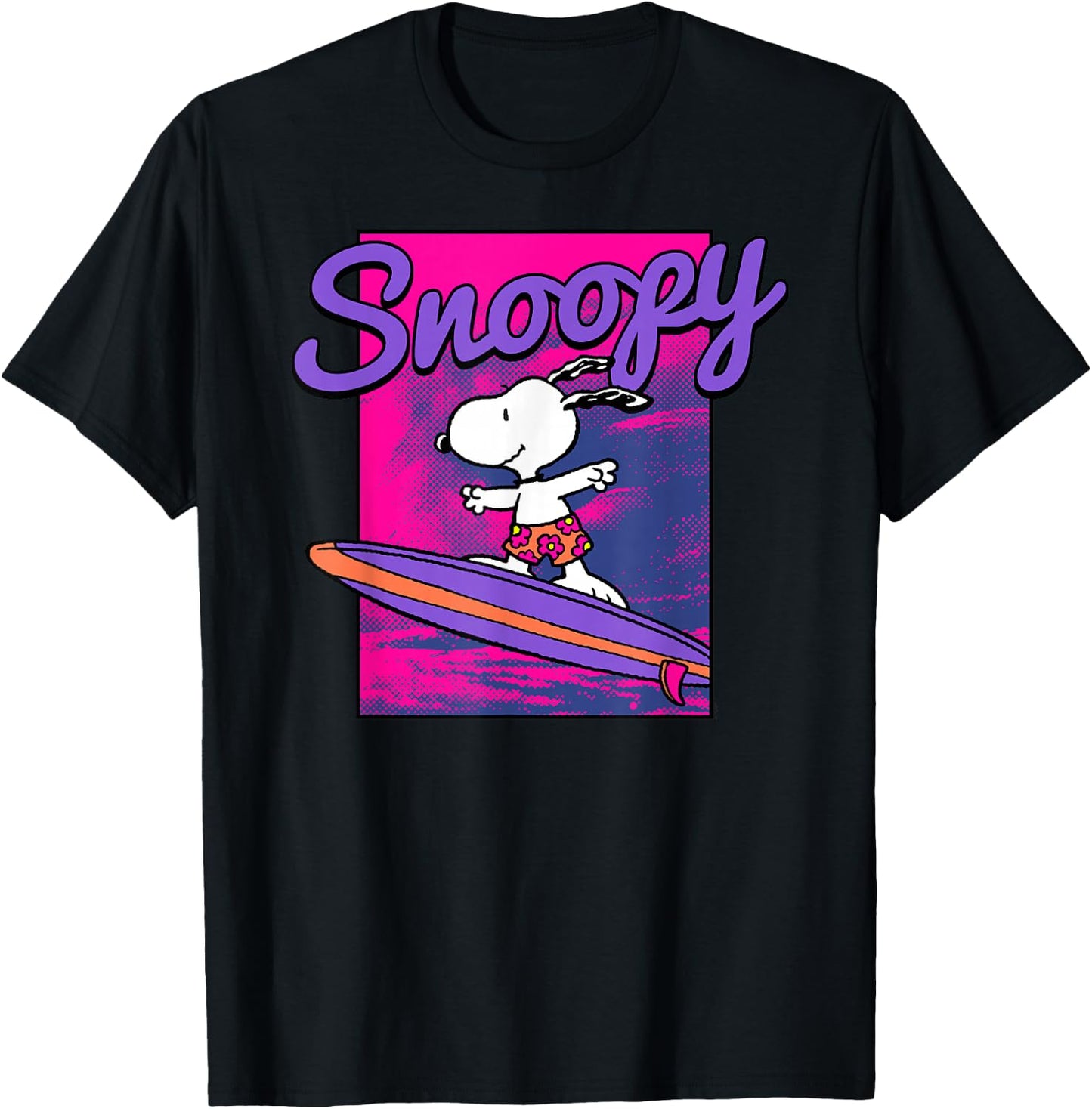 Peanuts Neon Surfing Snoopy T-Shirt - T-Shirt | Black