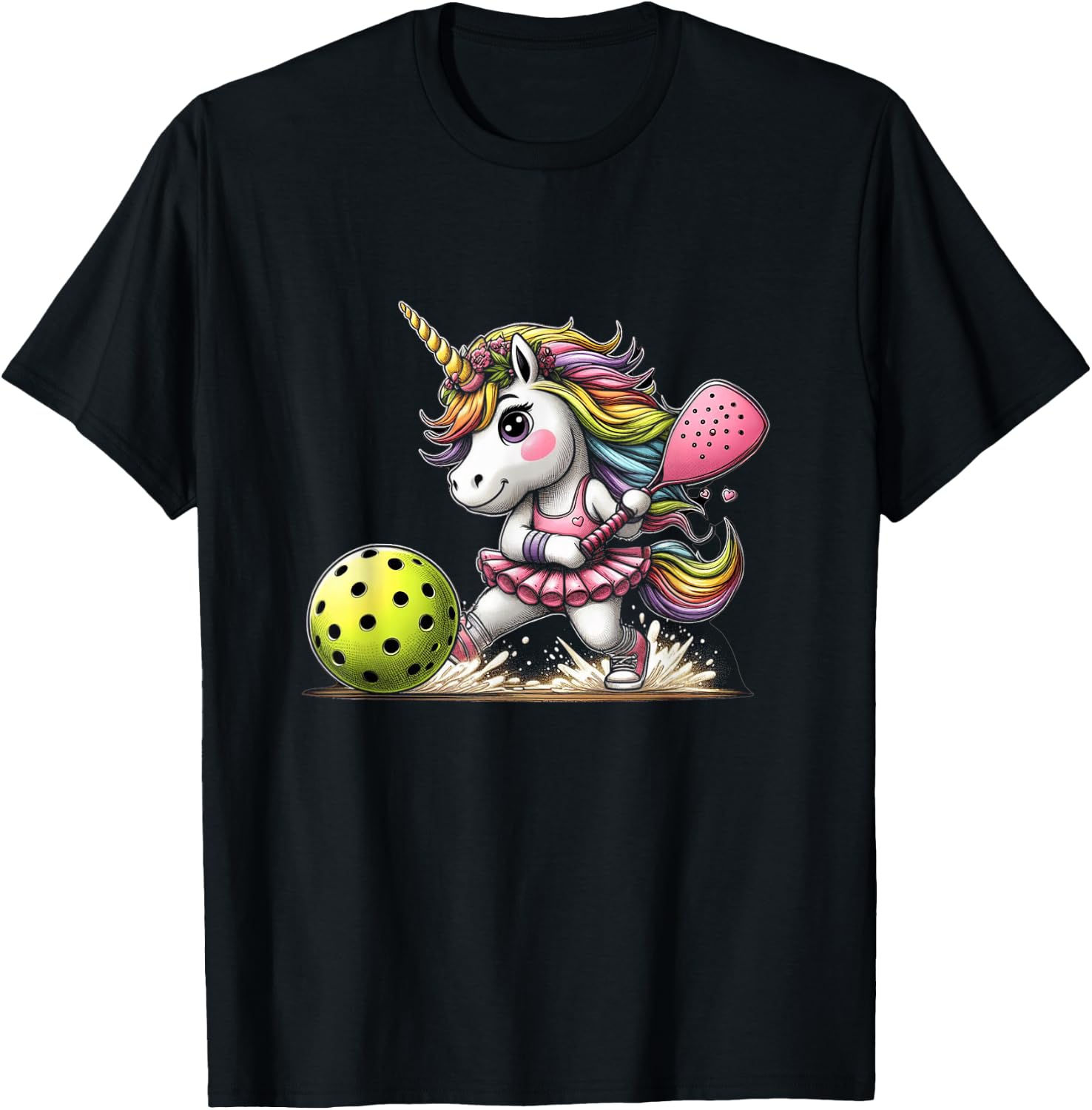 Unicorn Playing Pickleball Fun & Magical Sports T-Shirt - T-Shirt | Black