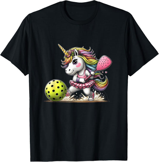 Unicorn Playing Pickleball Fun & Magical Sports T-Shirt - T-Shirt | Black