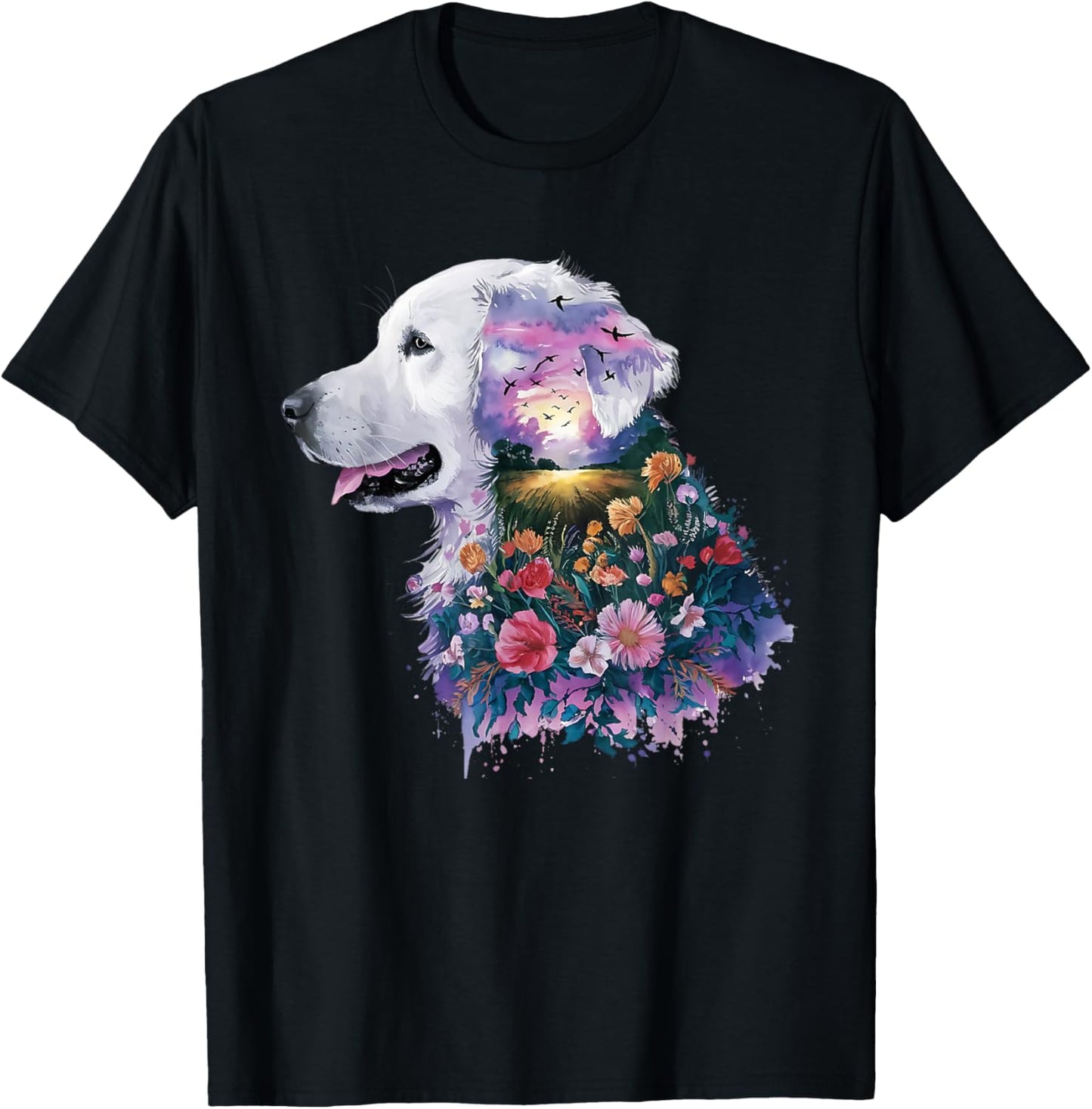 English Cream Golden Retriever Dog Mom Puppy Love Floral Women Kids T-Shirt - T-Shirt | Black