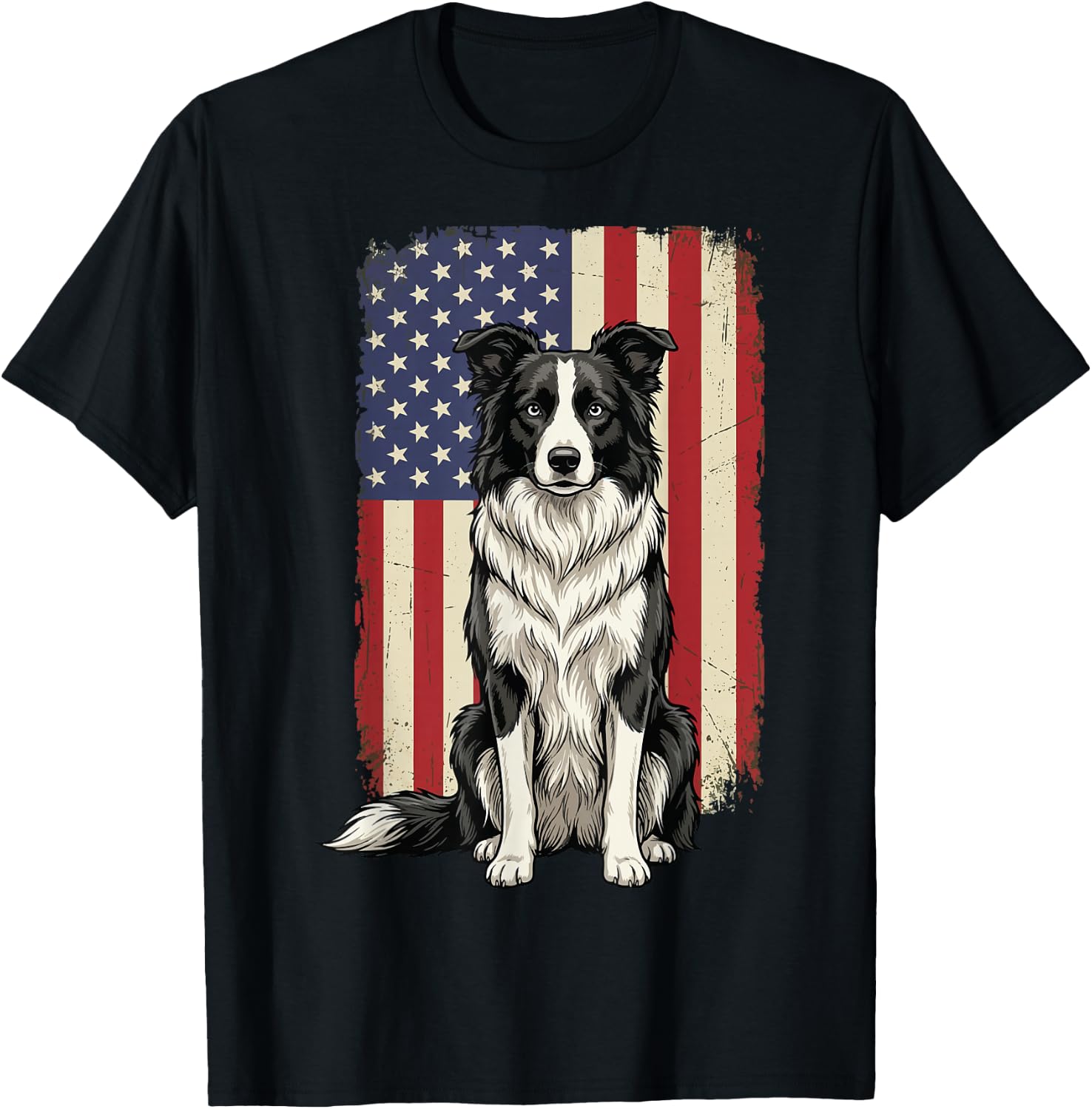 Border Collie USA Flag T-Shirt - T-Shirt | Black