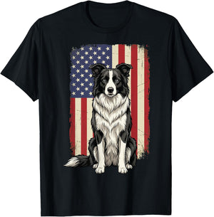 Border Collie USA Flag T-Shirt - T-Shirt | Black