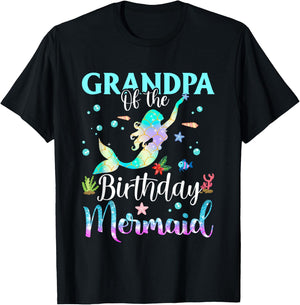 Grandpa Of The Birthday Mermaid Funny Matching Family Party T-Shirt - T-Shirt | Black
