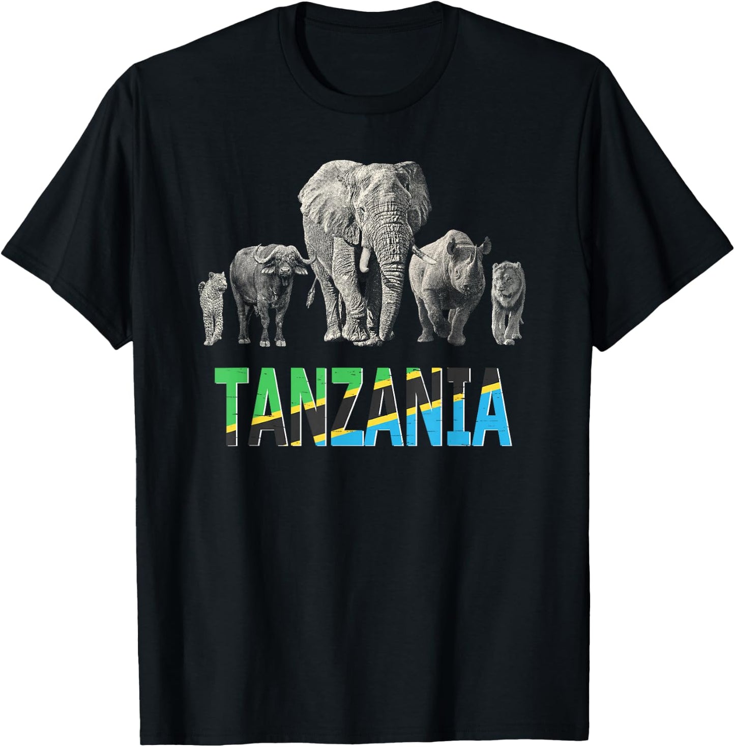 Big 5 Africa Wildlife Design for Tanzania Safari T-Shirt - T-Shirt | Black