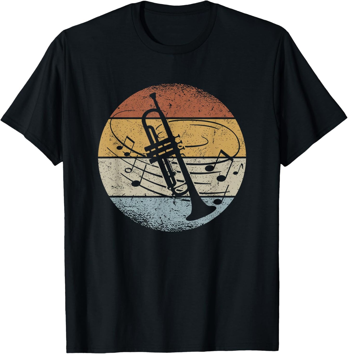 Trumpet Player Orchestra Musician Notes Retro Trumpet , black T-Shirt - T-Shirt | Black