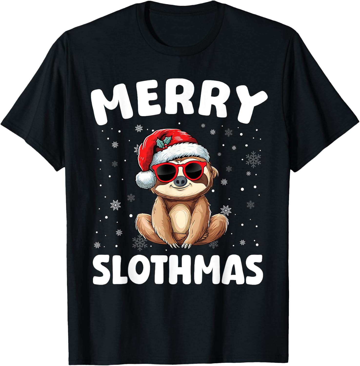 Merry Christmas Sloth Merry Slothmas Funny Boy Girl Kids T-Shirt - T-Shirt | Black