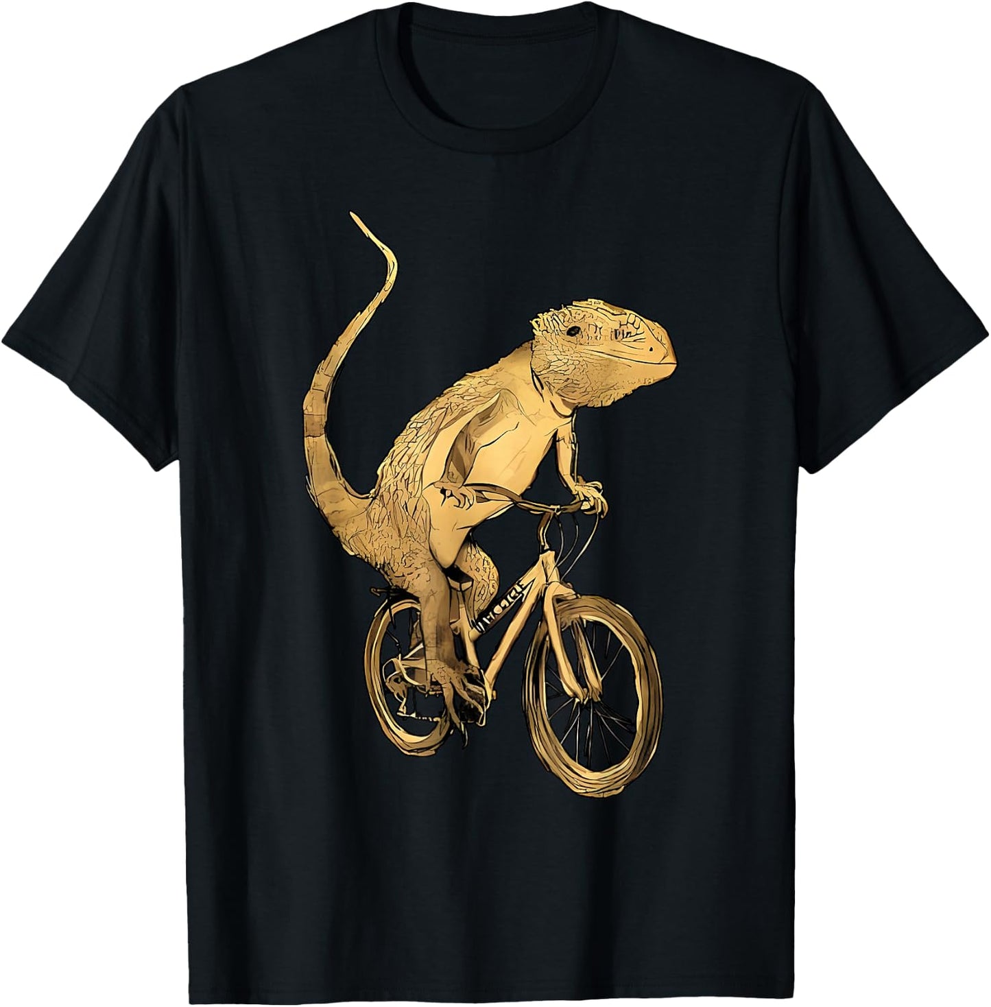 Bearded Dragon Lizard Gecko Pet Reptile On A Bicycle T-Shirt - T-Shirt | Black