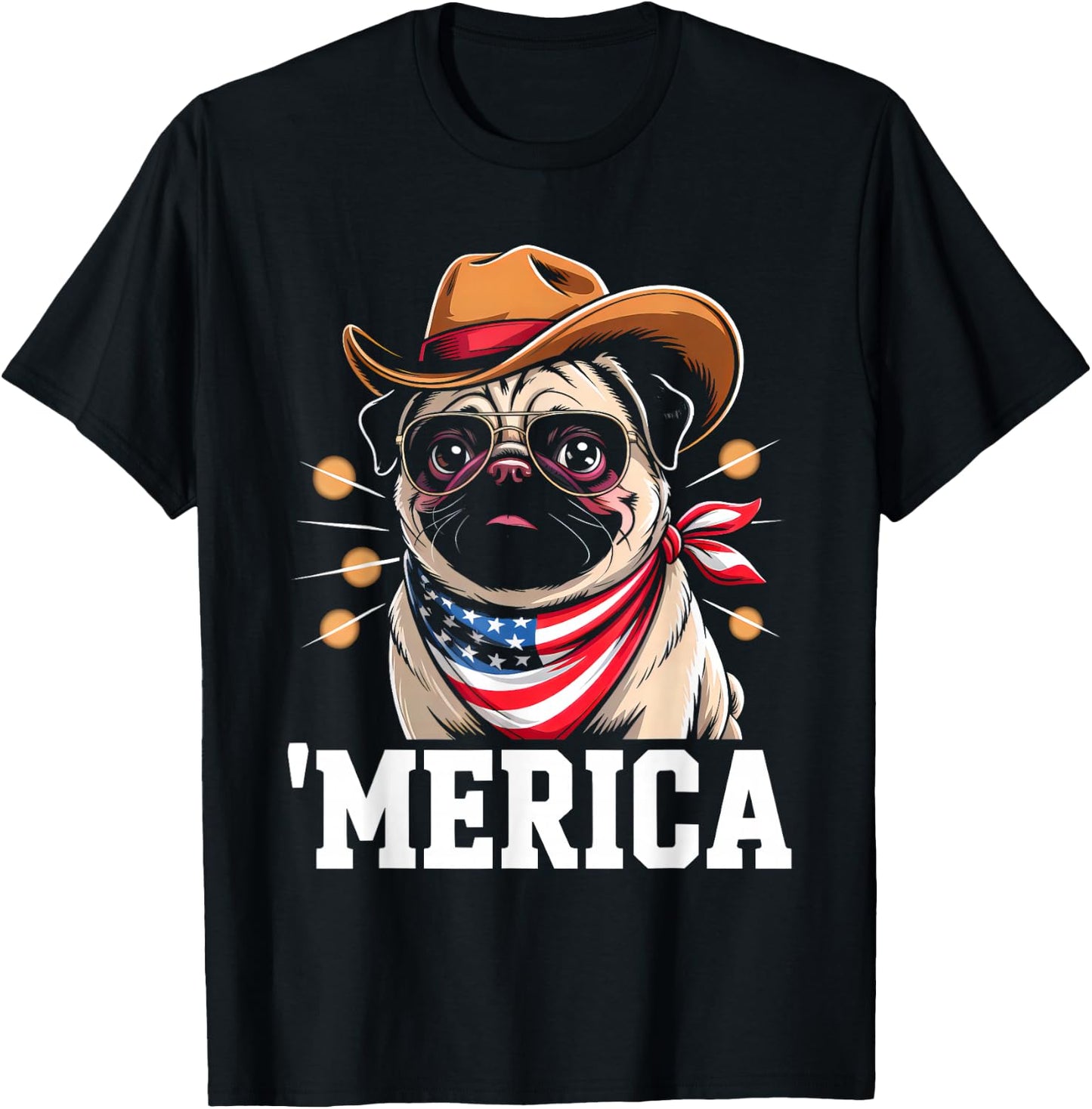 USA 'Merica Pug 4th of July Men Women Kids Funny Patriotic T-Shirt - T-Shirt | Black