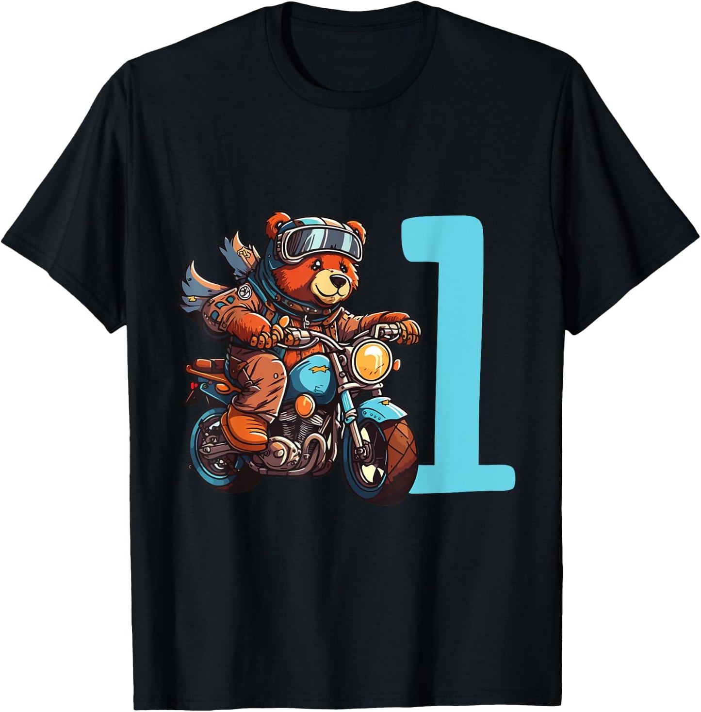 Kinder Geburtstag Bär auf Motorrad 1 Jahr Junge Zahl Alter T-Shirt - T-Shirt | Black