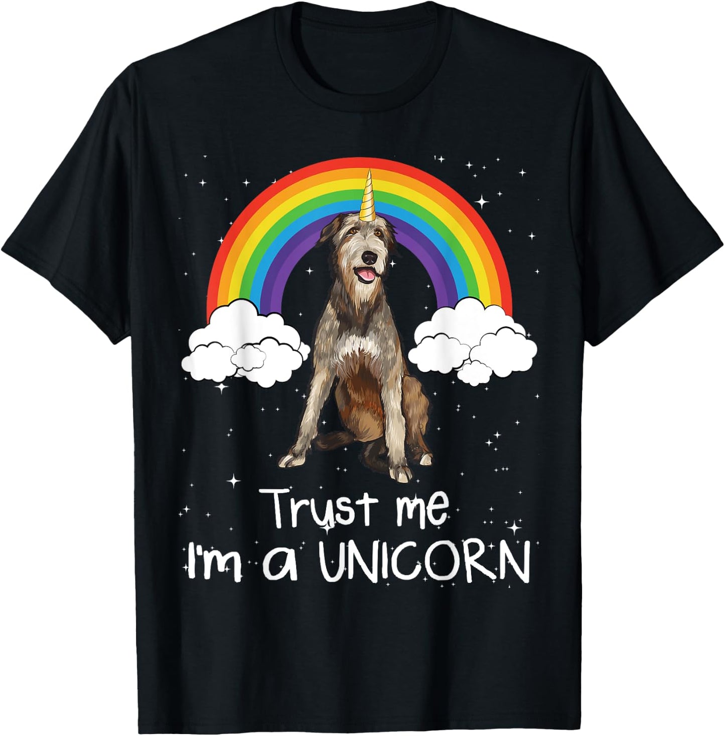 Rainbow Irish Wolfhound Trust Me I'm A Unicorn Dog Men Women T-Shirt - T-Shirt | Black