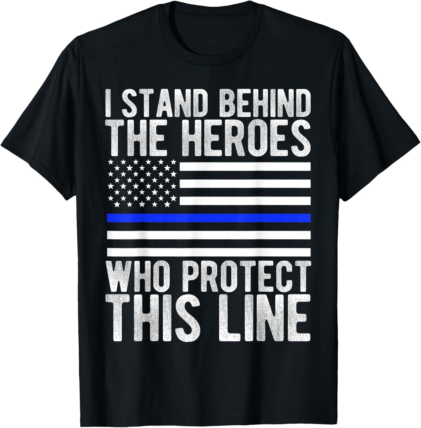 Thin Blue Line Flag - Police Hero Law Enforcement Support T-Shirt - T-Shirt | Black