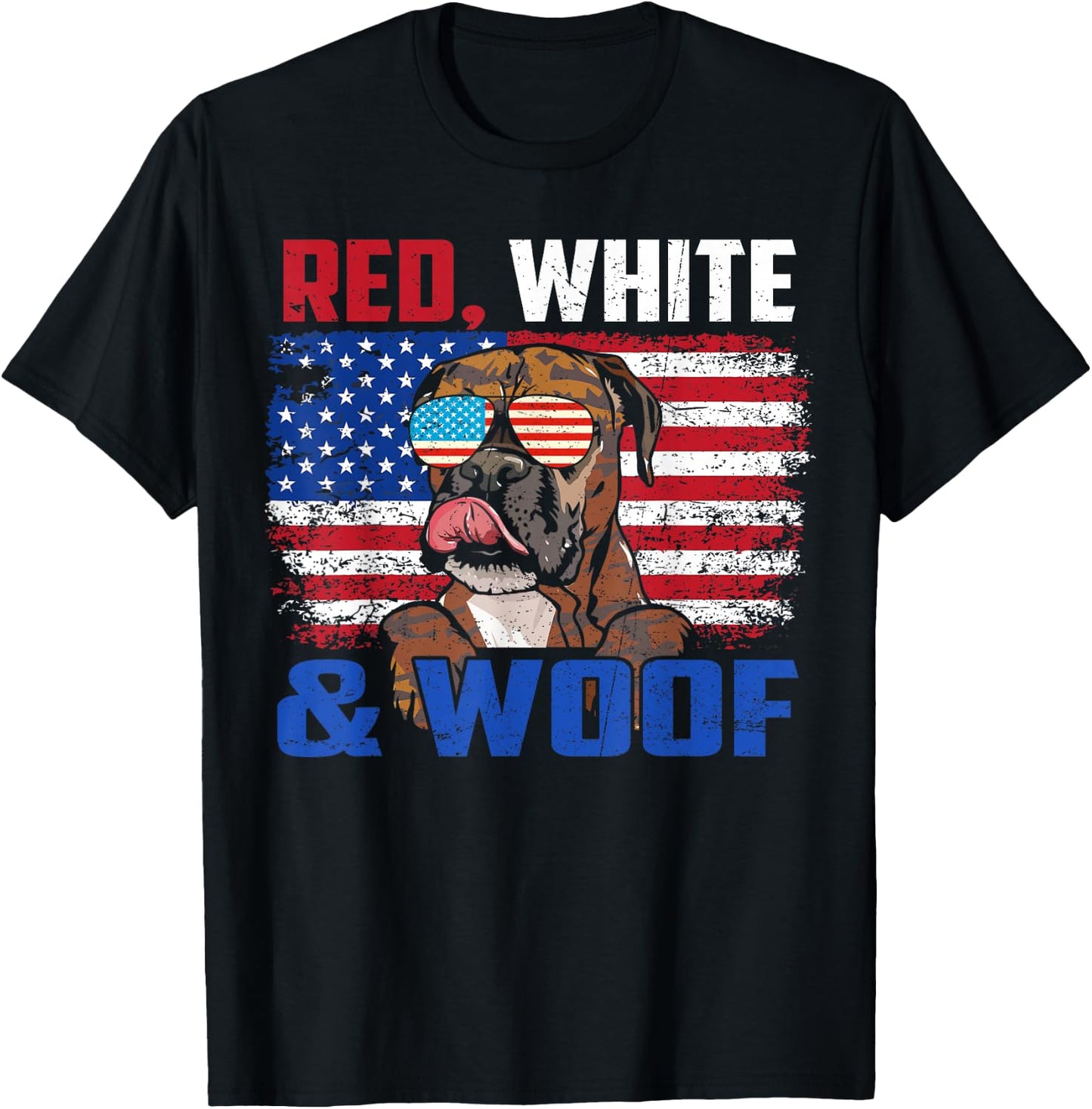 Red White And Woof Brindle Boxer Dog Lover Flag 4th Of July T-Shirt - T-Shirt | Black