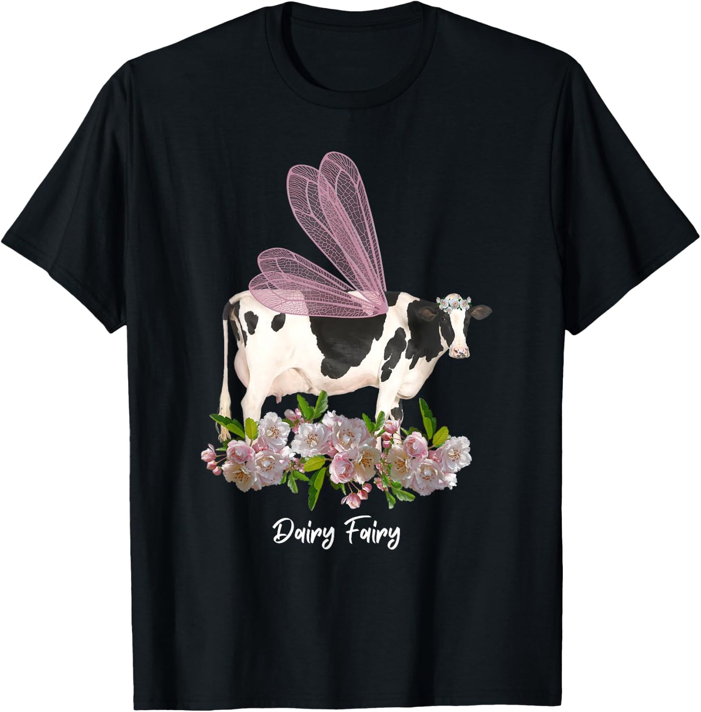 Dairy Fairy Cow Lover Holstein Milk Farmer Farm Cute Floral T-Shirt - T-Shirt | Black