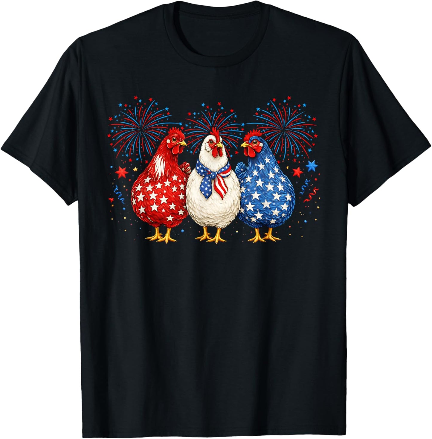 4th of July Patriotic Chicken Farmer Fireworks USA Women Men T-Shirt - T-Shirt | Black