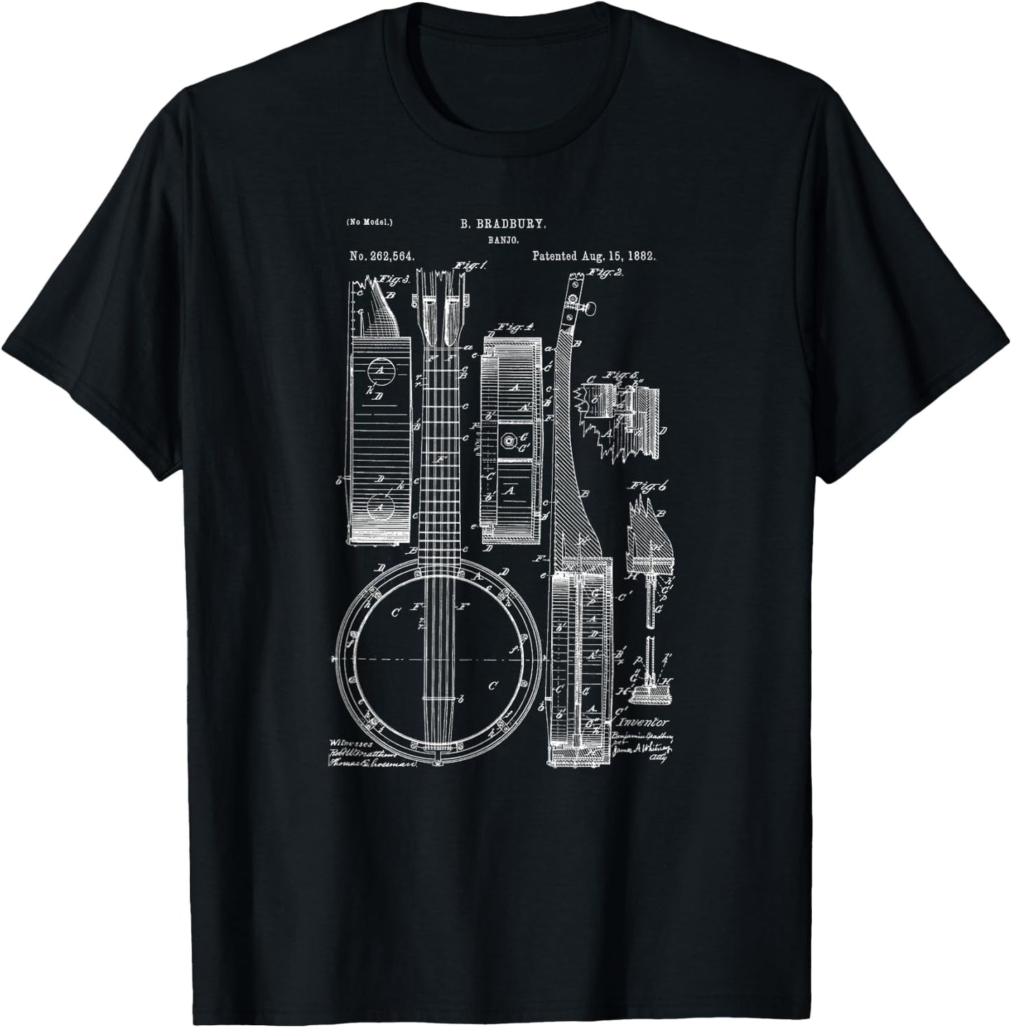 Classic Vintage Patent Print 1882 Banjo Gift T-Shirt - T-Shirt | Black