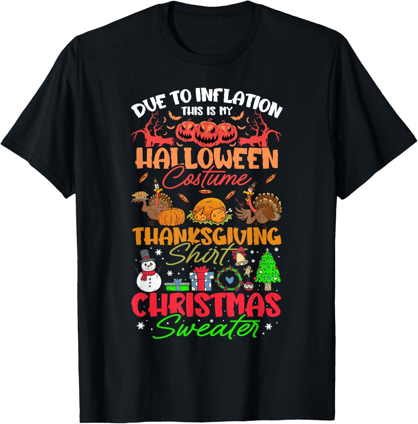 Due to Inflation This is My Halloween Thanksgiving Christmas T-Shirt - T-Shirt | Black