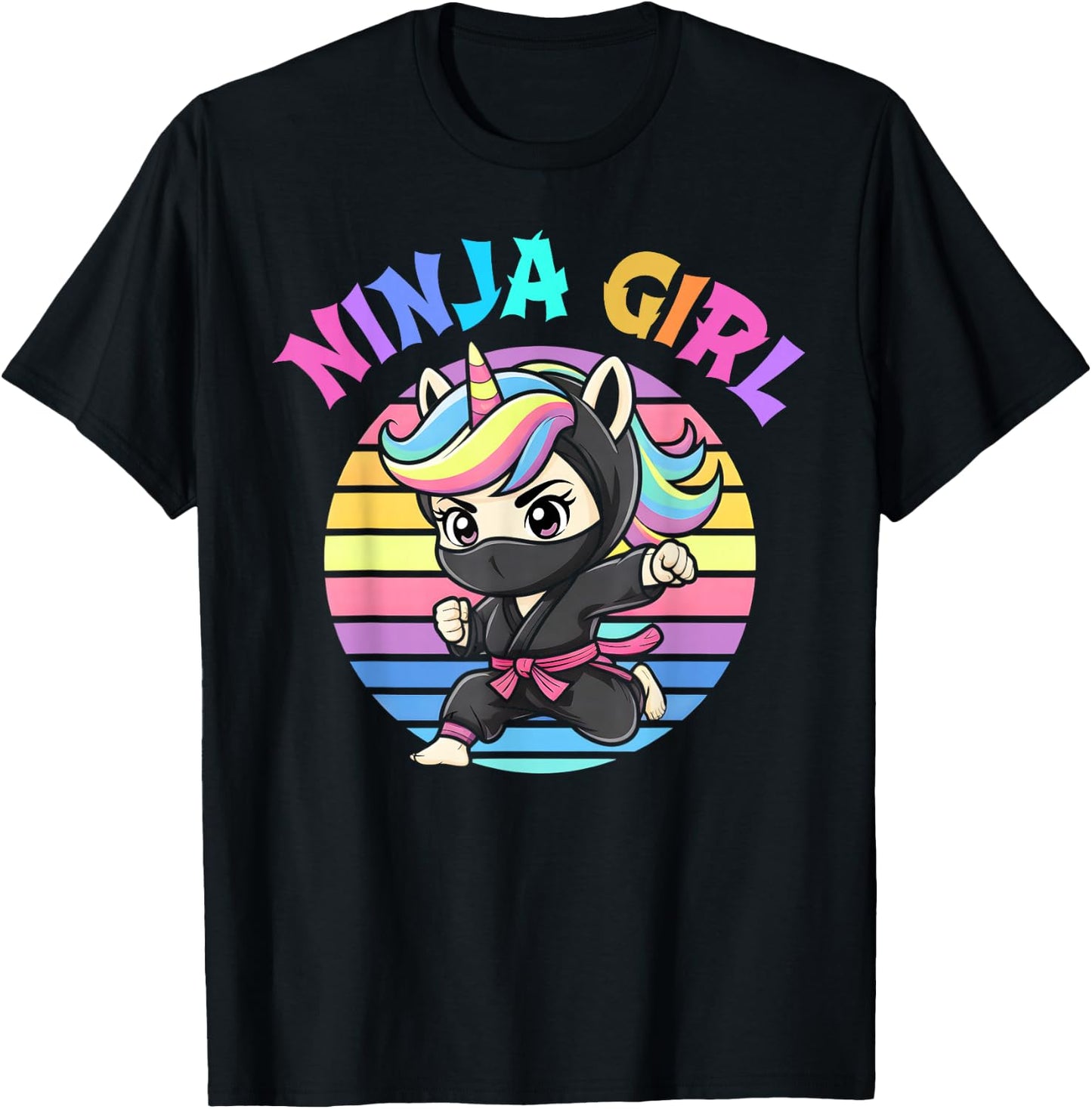 Kawaii NINJA GIRL Spy Unicorn Rainbow Kindergarten Vibes T-Shirt - T-Shirt | Black