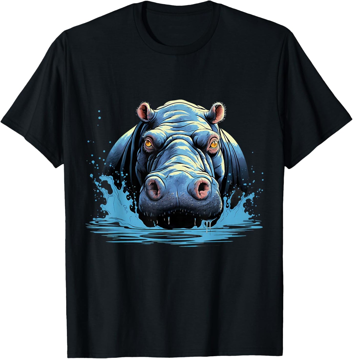 Hippo Portrait Hippopotamus Motif Artwork Wildlife Safari T-Shirt - T-Shirt | Black